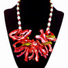 The Garnet Galaxy Statement Necklace - Red Mother-of-Pearl Bib with Red & White Freshwater Pearls (Sterling Silver Toggle Clasp)
