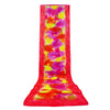 SilkArt: The Tulip Colony of the Ruby Galaxy - Hand-Painted Silk Scarf (14x72) - Red Border with Purple, Yellow, & Red Flowers