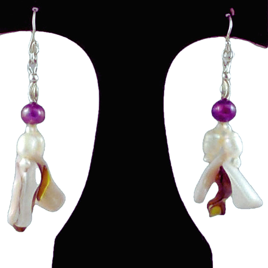 The Amethyst Galaxy Statement Earrings - Lilac Mother-of-Pearl Dangles with Purple & White Freshwater Pearls (Sterling Silver Earwires)