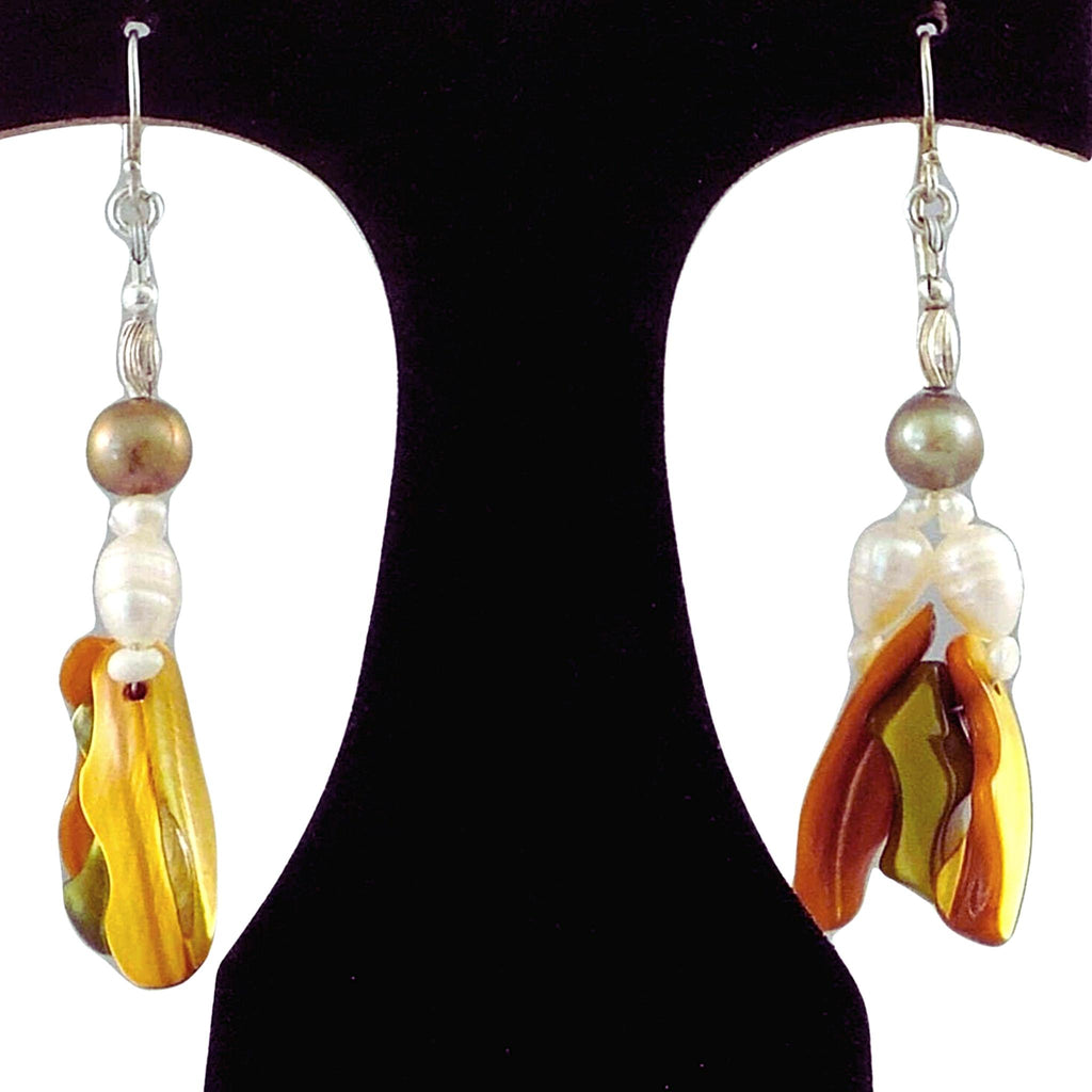 The Peridot Galaxy Statement Earrings - Gold Mother-of-Pearl Dangles with Peridot Green & White Freshwater Pearls (Sterling Silver Earwires)