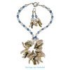 The Aquamarine Galaxy Statement Necklace and Earrings - Natural Mother-of-Pearl Bib and Dangles with Aquamarine Blue & White Freshwater Pearls (Sterling Silver Toggle Clasp & Earwires)