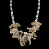 The Aquamarine Galaxy Statement Necklace - Natural Mother-of-Pearl Bib with Blue & White Freshwater Pearls (Sterling Silver Toggle Clasp)