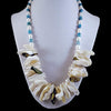 The Turquoise Galaxy Statement Necklace - White Mother-of-Pearl Bib with Turquoise & White Freshwater Pearls (Sterling Silver Toggle Clasp)