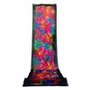 SilkArt: Daisies & Lilies dancing in the Diamond Galaxy - Hand-Painted Silk Scarf (14x72) - Black Border with Pink & Blue Flowers