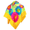 SilkArt: The Chrysanthemum Colony of the Citrine Galaxy - Hand-Painted Silk Scarf 35x35 - (Cirine Yellow Border with Pink & Blue Flowers)