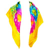 SilkArt: The Chrysanthemum Colony of the Citrine Galaxy - Hand-Painted Silk Scarf 35x35 - (Cirine Yellow Border with Pink & Blue Flowers)