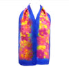 SilkArt: The Morning Glory Colony of the Sapphire Galaxy - Hand-Painted Silk Scarf (8x54) - Sappire Blue Border with Pink & Yellow Flowers