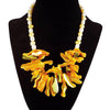 The Citrine Galaxy Statement Necklace - Mango Yellow Mother-of-Pearl Bib with Citrine Yellow & White Freshwater Pearls (Sterling Silver Toggle Clasp)