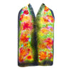 SilkArt: The Sweet Pea Colony of the Diamond Galaxy - Hand-Painted Silk Scarf (8x54) - Gray Border with Red & Yellow Flowers