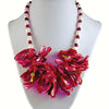 The Garnet Galaxy Statement Necklace - Red Mother-of-Pearl Bib with Red & White Freshwater Pearls (Sterling Silver Toggle Clasp)