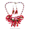 The Garnet Galaxy Statement Necklace & Earrings - Red Mother-of-Pearl Bib and Dangles with Red & White Freshwater Pearls (Sterling Silver Toggle Clasp & Earwire)