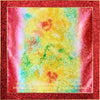 SilkArt: The Carnation Colony of the Garnet Galaxy - Hand-Painted Silk Scarf 8x54 (Garnet Red Border with Yellow Flowers)