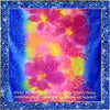 SilkArt: The Morning Glory Colony of the Sapphire Galaxy - Hand-Painted Silk Scarf (8x54) - Sappire Blue Border with Pink & Yellow Flowers (Frame not included)