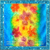 SilkArt: The Narcissus Colony of the Aquamarine Galaxy - Hand-Painted Silk Scarf (8x54) - Aquamarine Blue Border with Red, Orange, & Purple Flowers - Frame not included