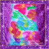 SilkArt: The Violet Colony of the Amethyst Galaxy - Hand-Painted Silk Scarf (8x54) - Purple Border with Violet Pink, Yellow, & Blue Flowers
