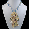 The Aquamarine Galaxy Statement Necklace - Natural Mother-of-Pearl Bib with Blue & White Freshwater Pearls (Sterling Silver Toggle Clasp)