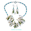 The Turquoise Galaxy Statement Earrings & Necklace - White Mother-of-Pearls with Turquoise & White Freshwater Pearls (Sterling Silver Earwires/Toggle Clasp)