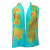 SilkArt: The Turquoise Galaxy - Hand-Painted Silk Scarf (8x54) - Turquoise Blue, Orange, & Yellow