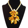 The Citrine Galaxy Statement Necklace - Mango Yellow Mother-of-Pearl Bib with Citrine Yellow & White Freshwater Pearls (Sterling Silver Toggle Clasp)